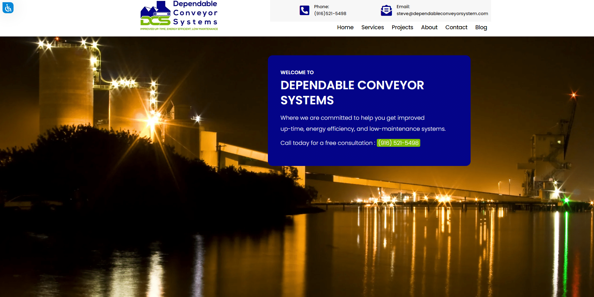 screenshot of dependable conveyor systems new website design homepage folsom rancho cordova
